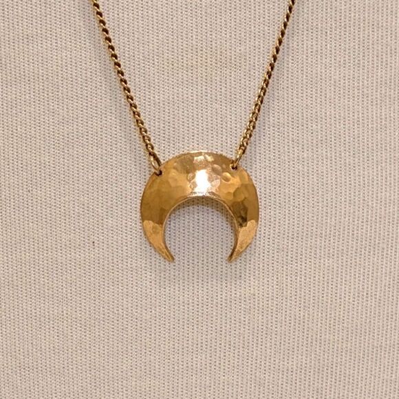 Hand-Hammered Brass 31" Upside Down Moon Necklace - Picture 1 of 7